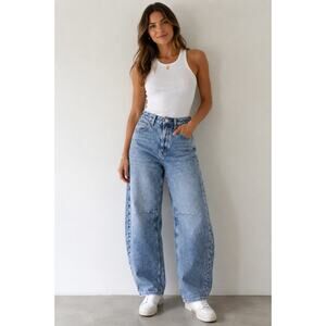 S.O.N.G Star Of New Generation Vintage Inspired Y2K Barrel Leg High Rise Jeans